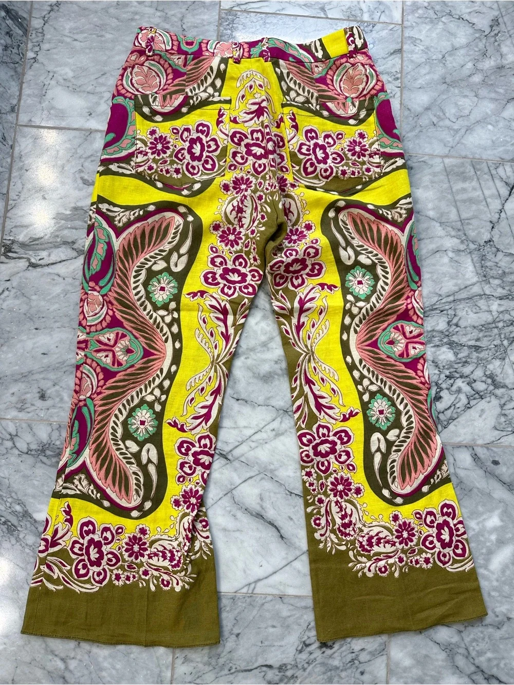 ZARA SET Bright Yellow Army Green Pink Linen Cotton Blend Blazer & Cropped Pants